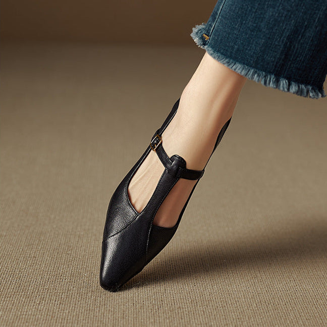Rovena Genuine Leather T-Strap Heel Pumps