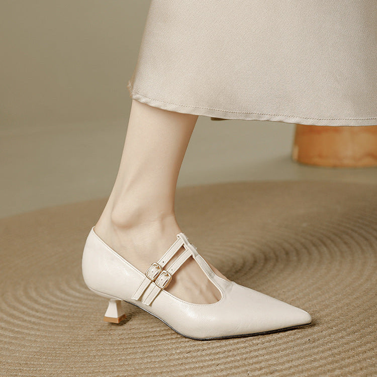 Mirel Genuine Leather T-Strap Pumps