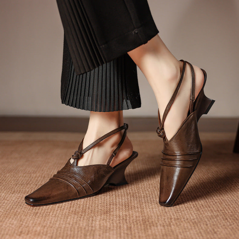 Enola Genuine Leather Cross strap Slingback Heels