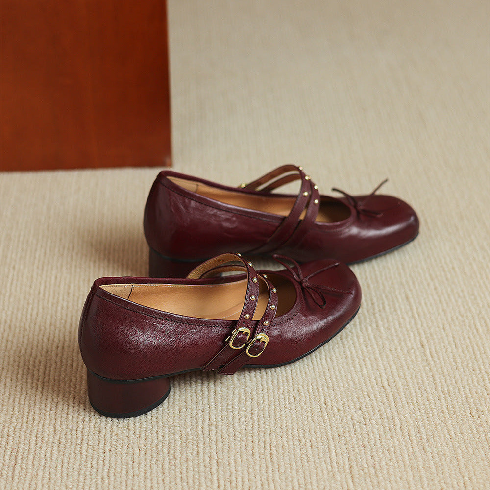 Alba Genuine Leather Studded Mary Jane Pumps
