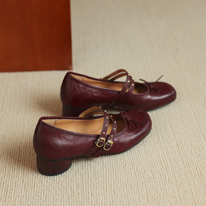 Alba Genuine Leather Studded Mary Jane Pumps