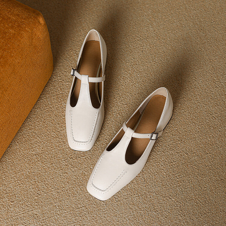 Velora Genuine Leather Square-Toe Mary Jane Pumps