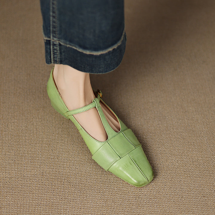 Leya Genuine Leather T-Strap Pumps