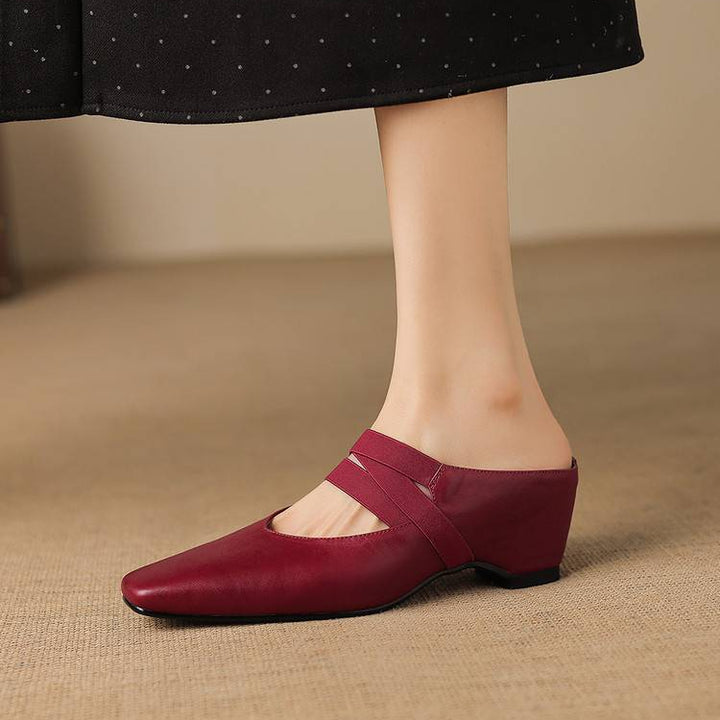 Maren Genuine Leather Square-Toe Mules