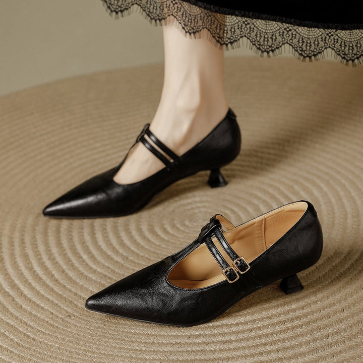Mirel Genuine Leather T-Strap Pumps