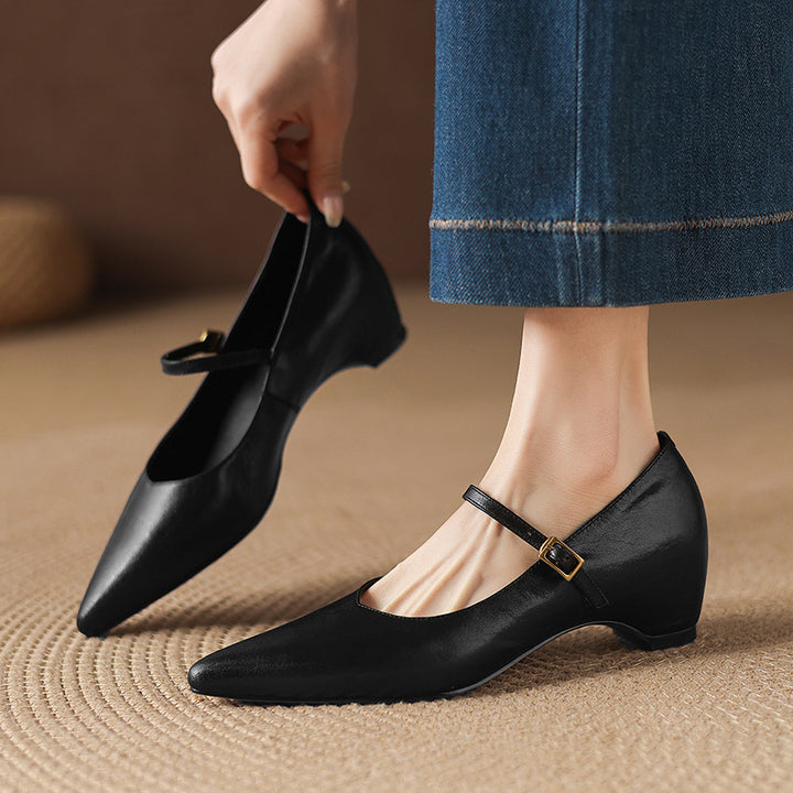 Evie Genuine Leather Pointed Toe Mary Jane Pumps
