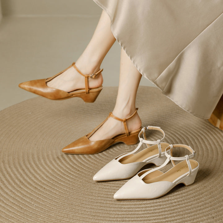 Nelsy Premium Leather T-Strap Slingback Heels