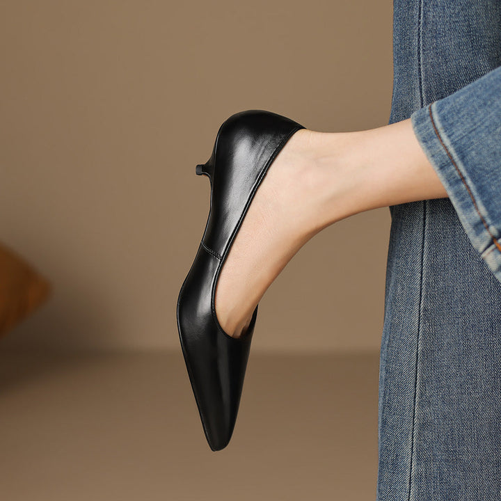 Zera Genuine Leather Pointed-Toe Heel Pumps
