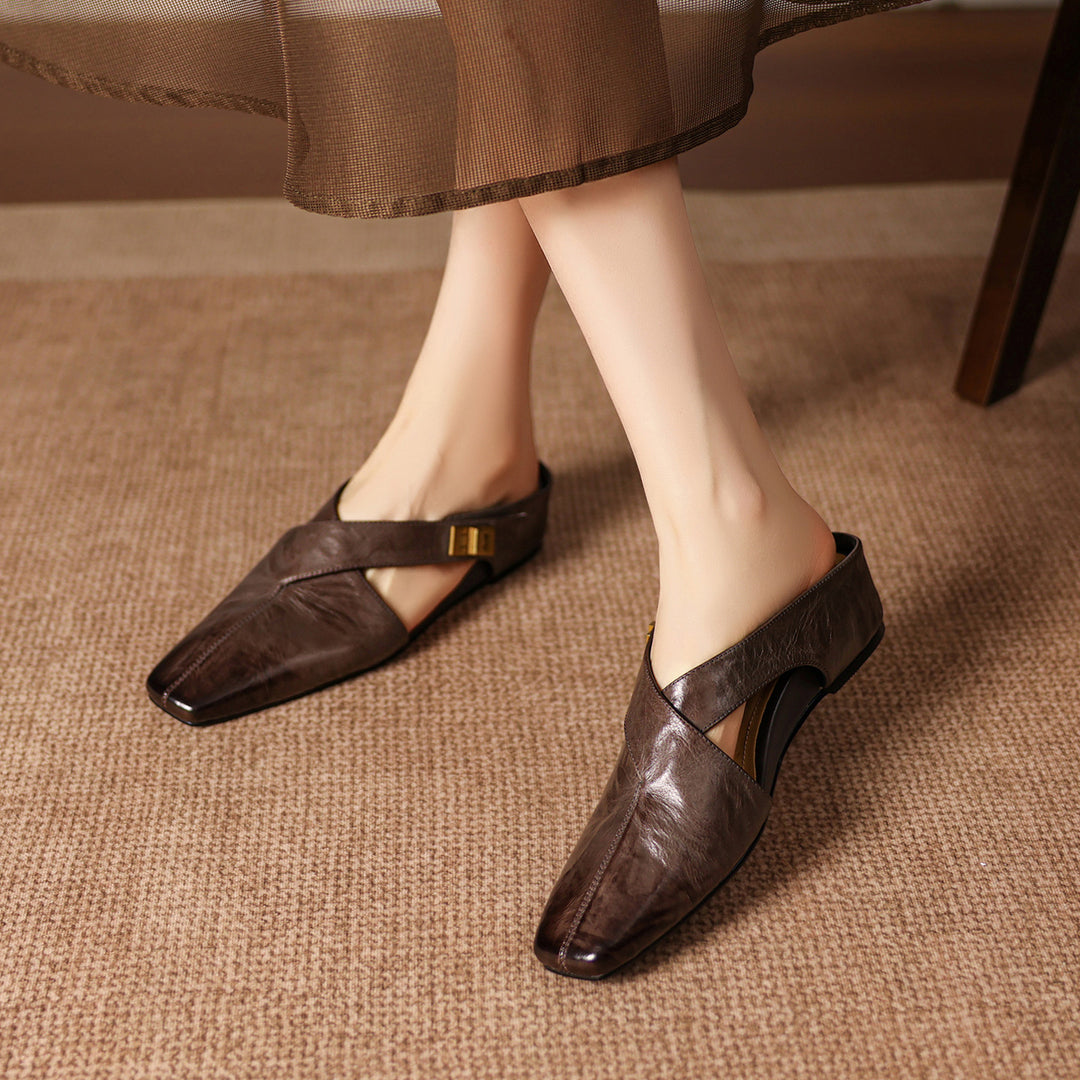 Rea Genuine Leather Square-Toe Mule Pumps