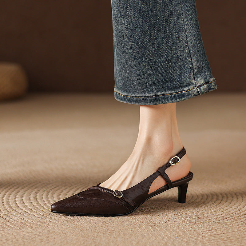 Elise Genuine Leather Pointed-Toe Slingback Heels