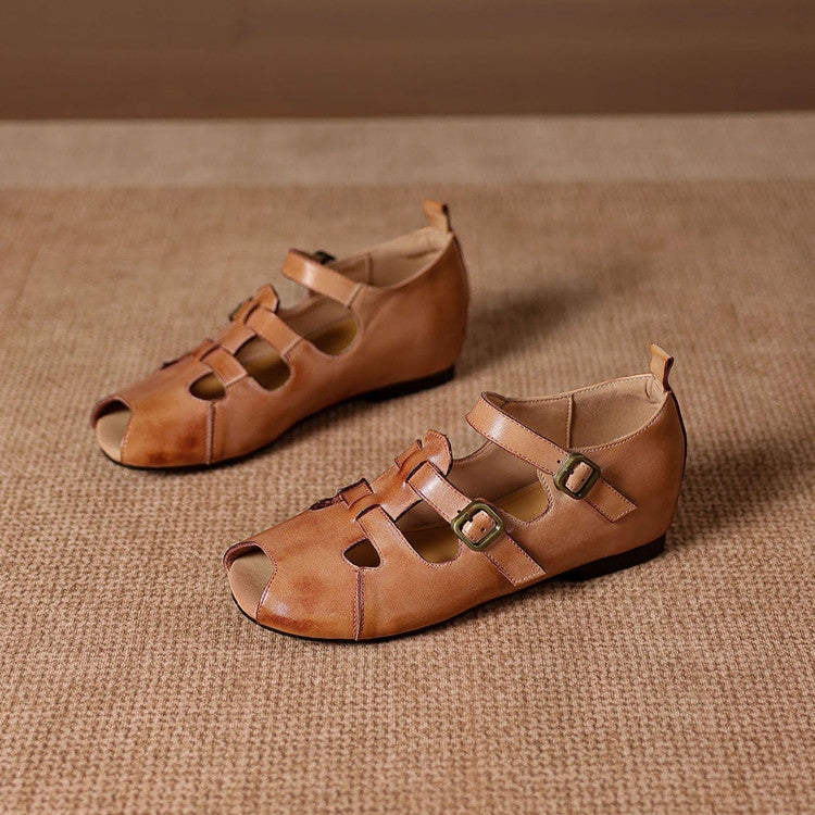 Caira Genuine Leather Peep-Toe Fisherman Sandals