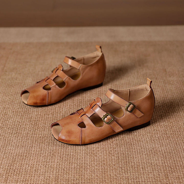 Caira Genuine Leather Peep-Toe Fisherman Sandals