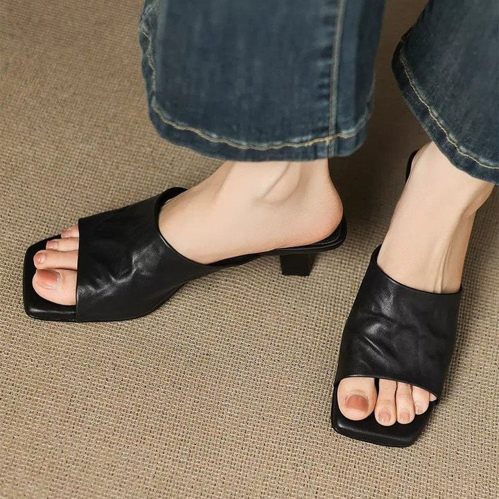 Esme Genuine Leather Open-Toe Mule Heels