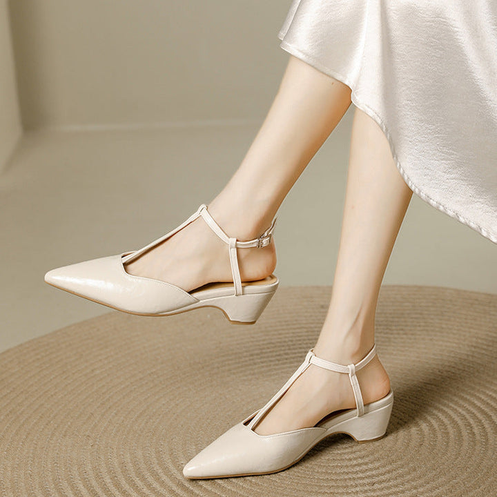 Nelsy Premium Leather T-Strap Slingback Heels