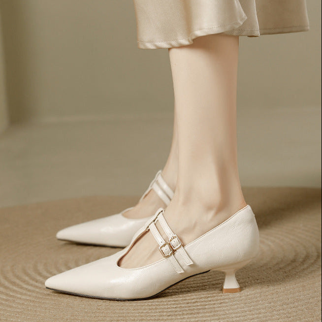 Mirel Genuine Leather T-Strap Pumps