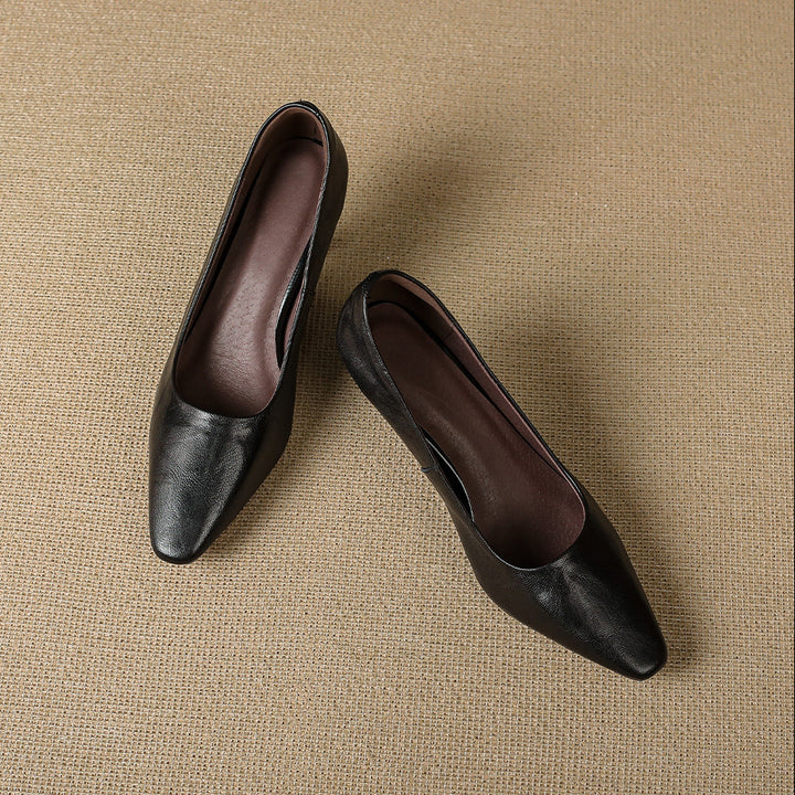 Cleva Genuine Leather Square-Toe Heels