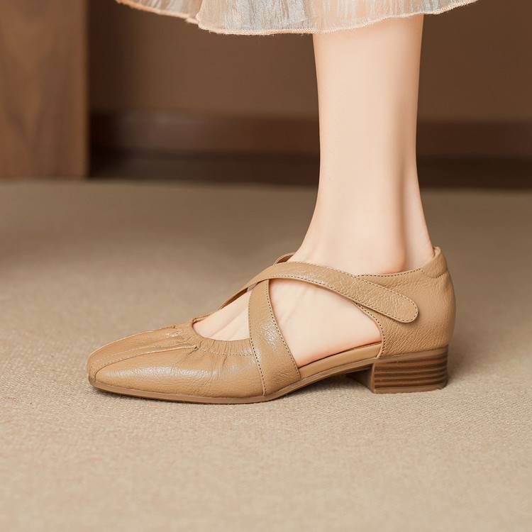Odie Genuine Leather Cross Strap Flats
