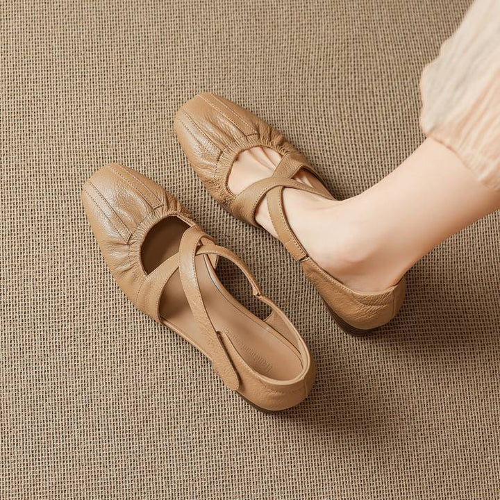 Odie Genuine Leather Cross Strap Flats