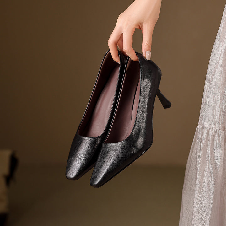 Cleva Genuine Leather Square-Toe Heels