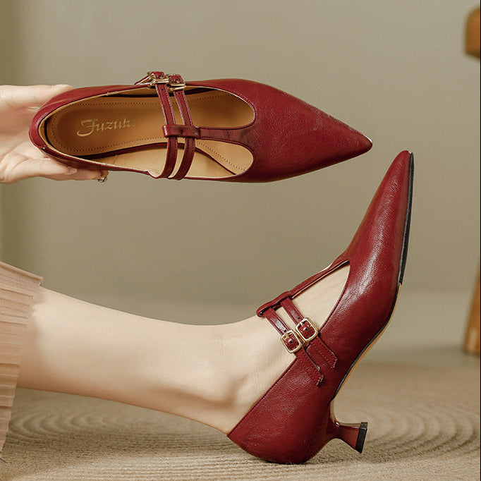Mirel Genuine Leather T-Strap Pumps