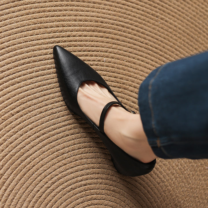 Evie Genuine Leather Pointed Toe Mary Jane Pumps