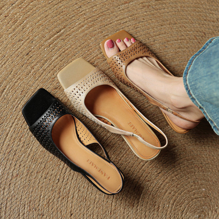 Muse Genuine Leather Square-Toe Slingback Sandals