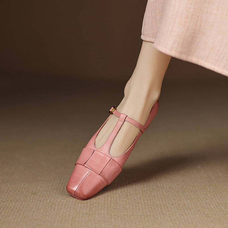 Leya Genuine Leather T-Strap Pumps