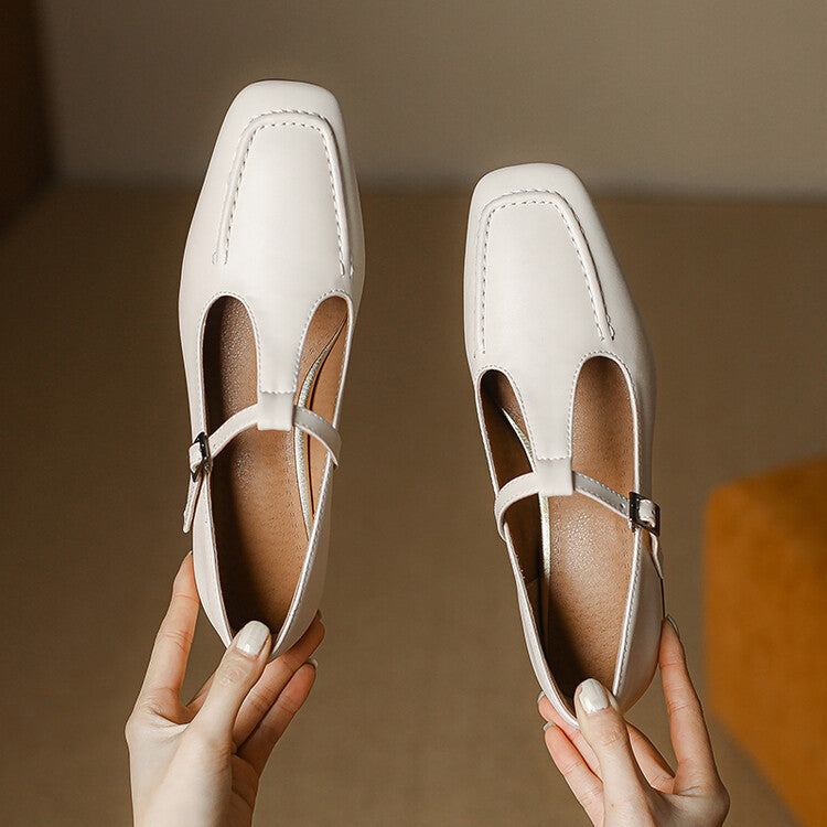 Velora Genuine Leather Square-Toe Mary Jane Pumps