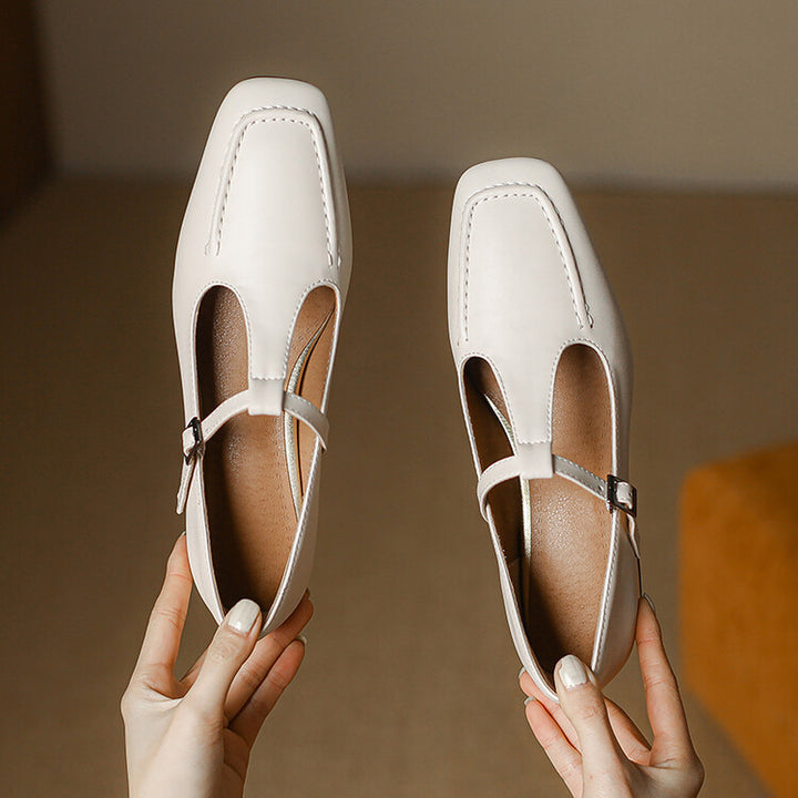 Velora Genuine Leather Square-Toe Mary Jane Pumps