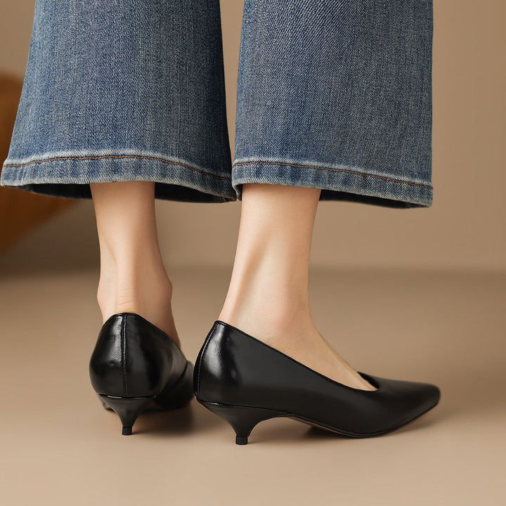 Zera Genuine Leather Pointed-Toe Heel Pumps