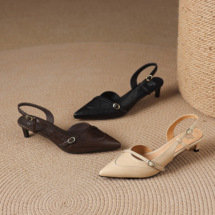Elise Genuine Leather Pointed-Toe Slingback Heels