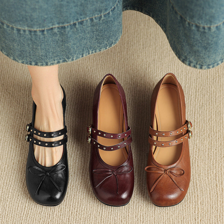 Alba Genuine Leather Studded Mary Jane Pumps