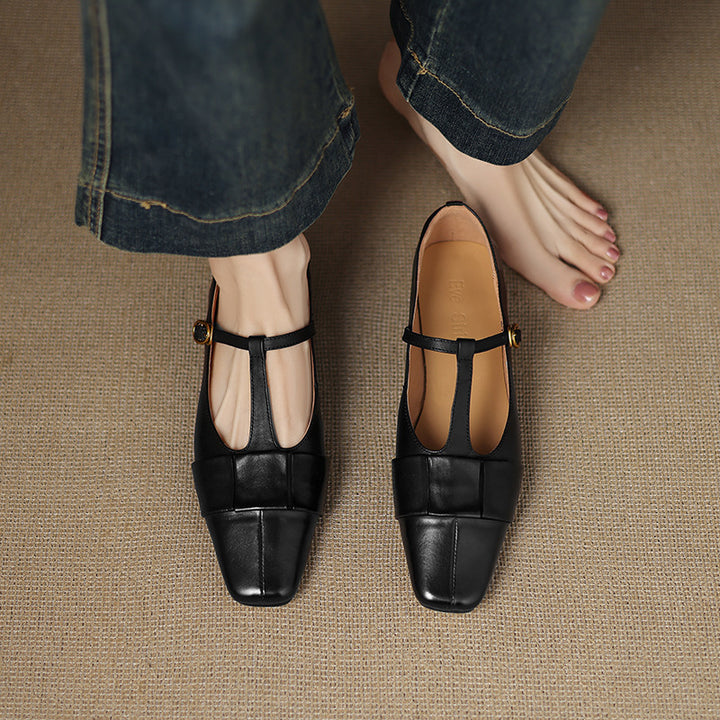 Leya Genuine Leather T-Strap Pumps