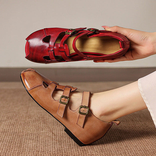 Caira Genuine Leather Peep-Toe Fisherman Sandals
