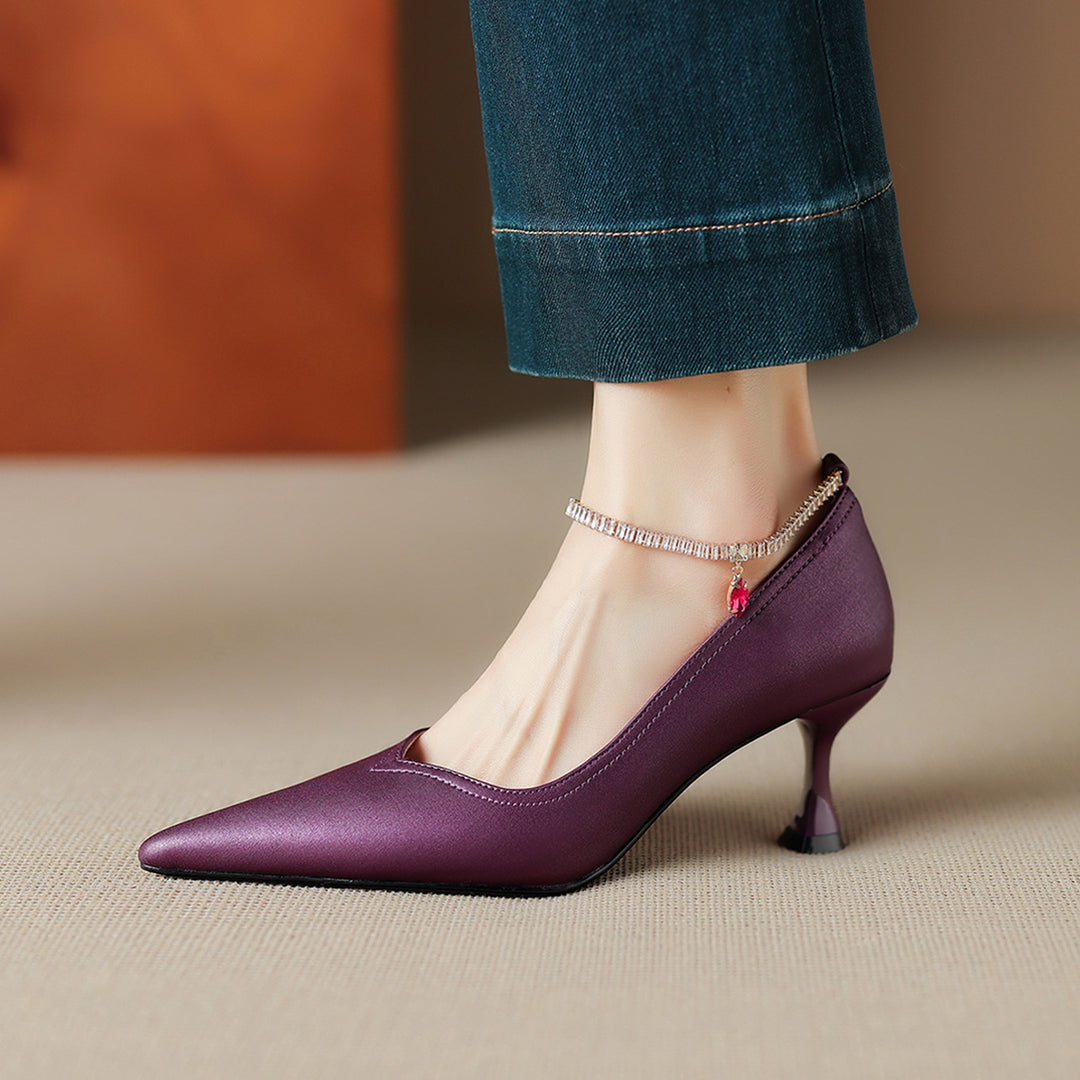 Raya Genuine Leather Rhinestone Anklet Pumps