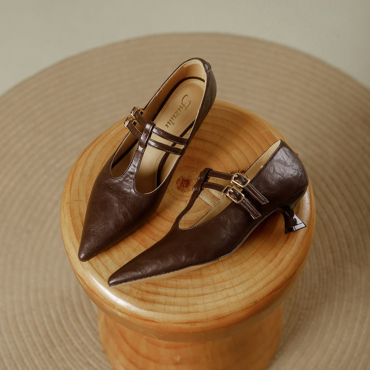 Mirel Genuine Leather T-Strap Pumps