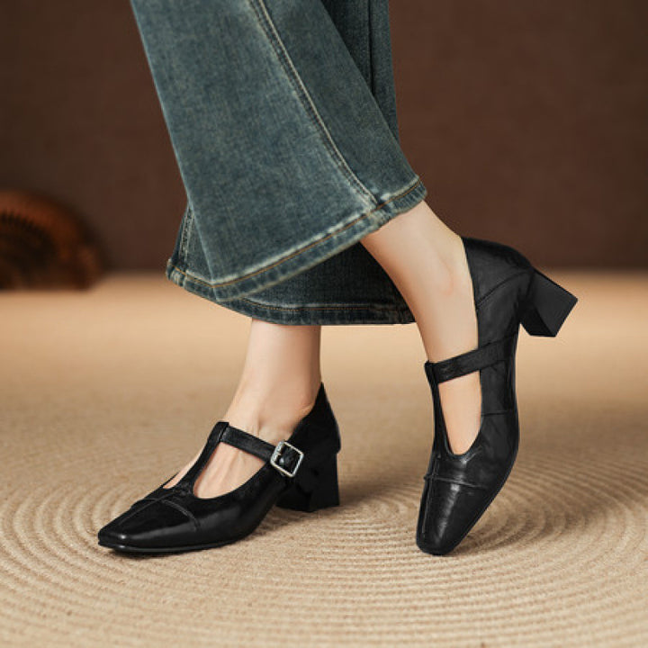 Eden Genuine Leather T-Strap Heels