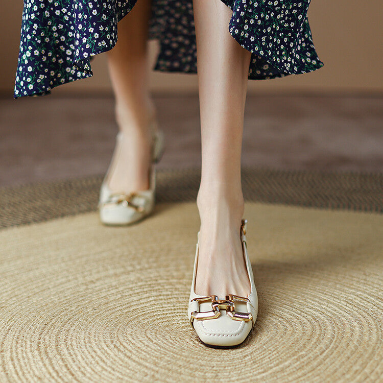 Cora Square Toe Leather Slingback Pumps