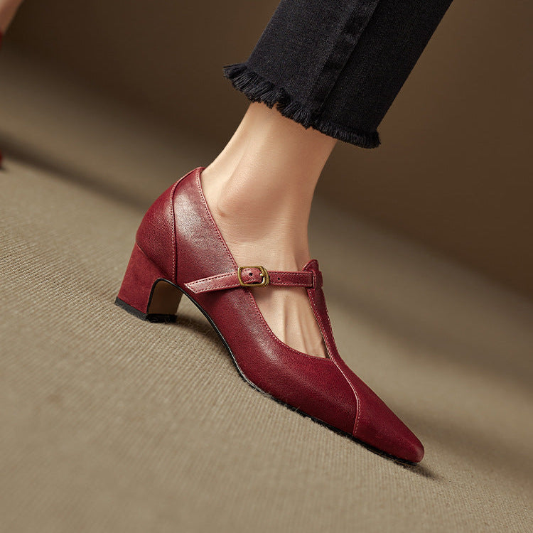 Rovena Genuine Leather T-Strap Heel Pumps