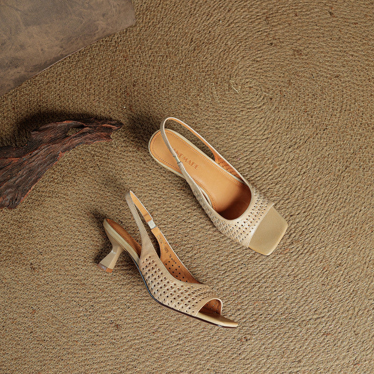 Muse Genuine Leather Square-Toe Slingback Sandals