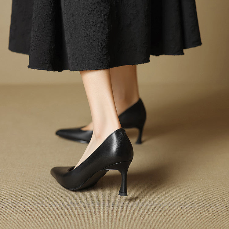 Aurea Genuine Leather Pointed-Toe Heels