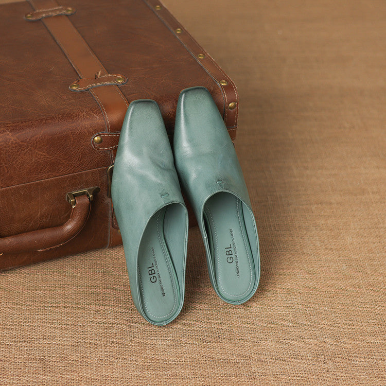 Noelle Genuine Leather Square-Toe Mules
