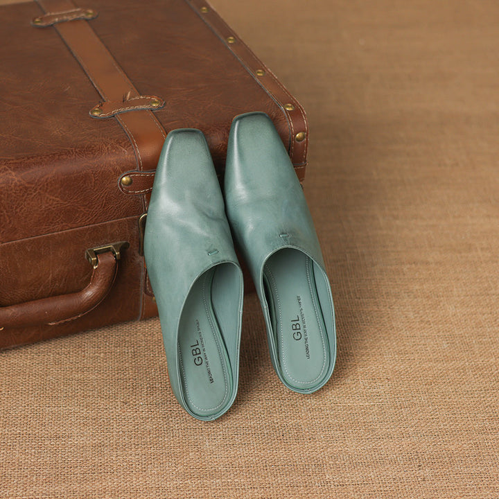 Noelle Genuine Leather Square-Toe Mules