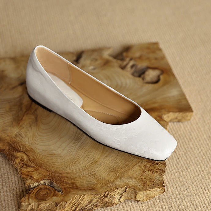Roma Genuine Leather Square Toe Flat Pumps
