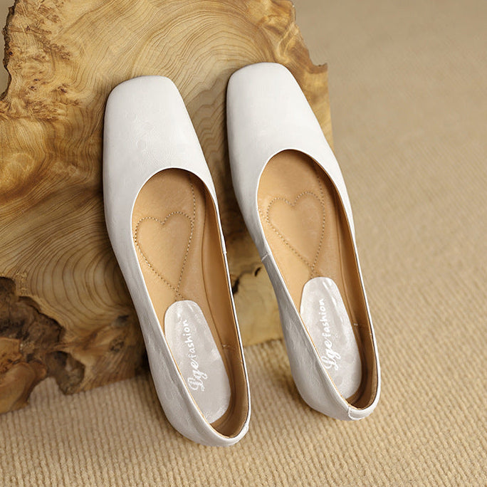 Roma Genuine Leather Square Toe Flat Pumps