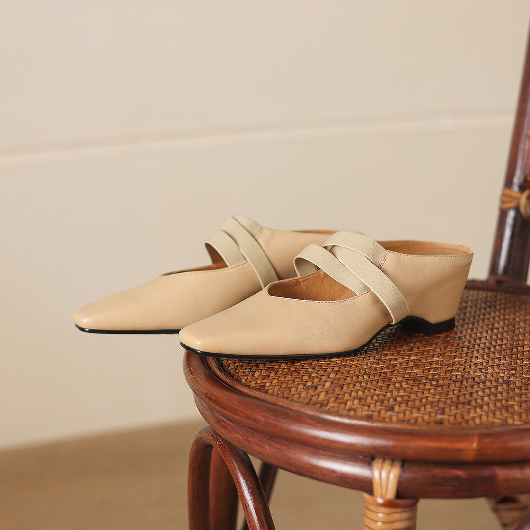 Maren Genuine Leather Square-Toe Mules