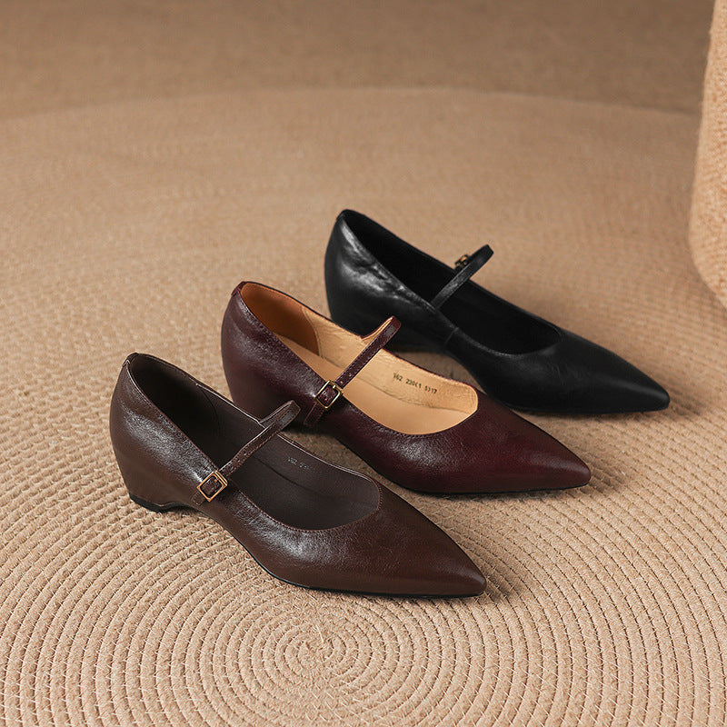 Evie Genuine Leather Pointed Toe Mary Jane Pumps