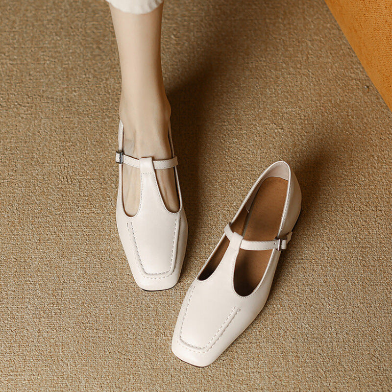 Velora Genuine Leather Square-Toe Mary Jane Pumps