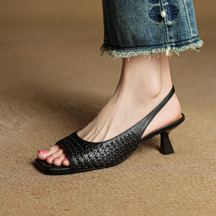 Muse Genuine Leather Square-Toe Slingback Sandals