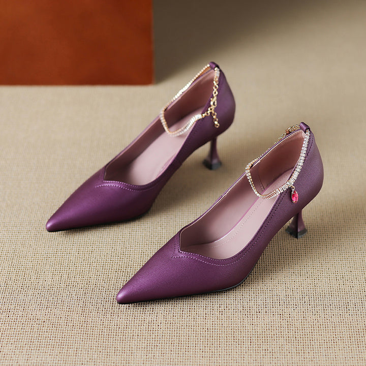 Raya Genuine Leather Rhinestone Anklet Pumps